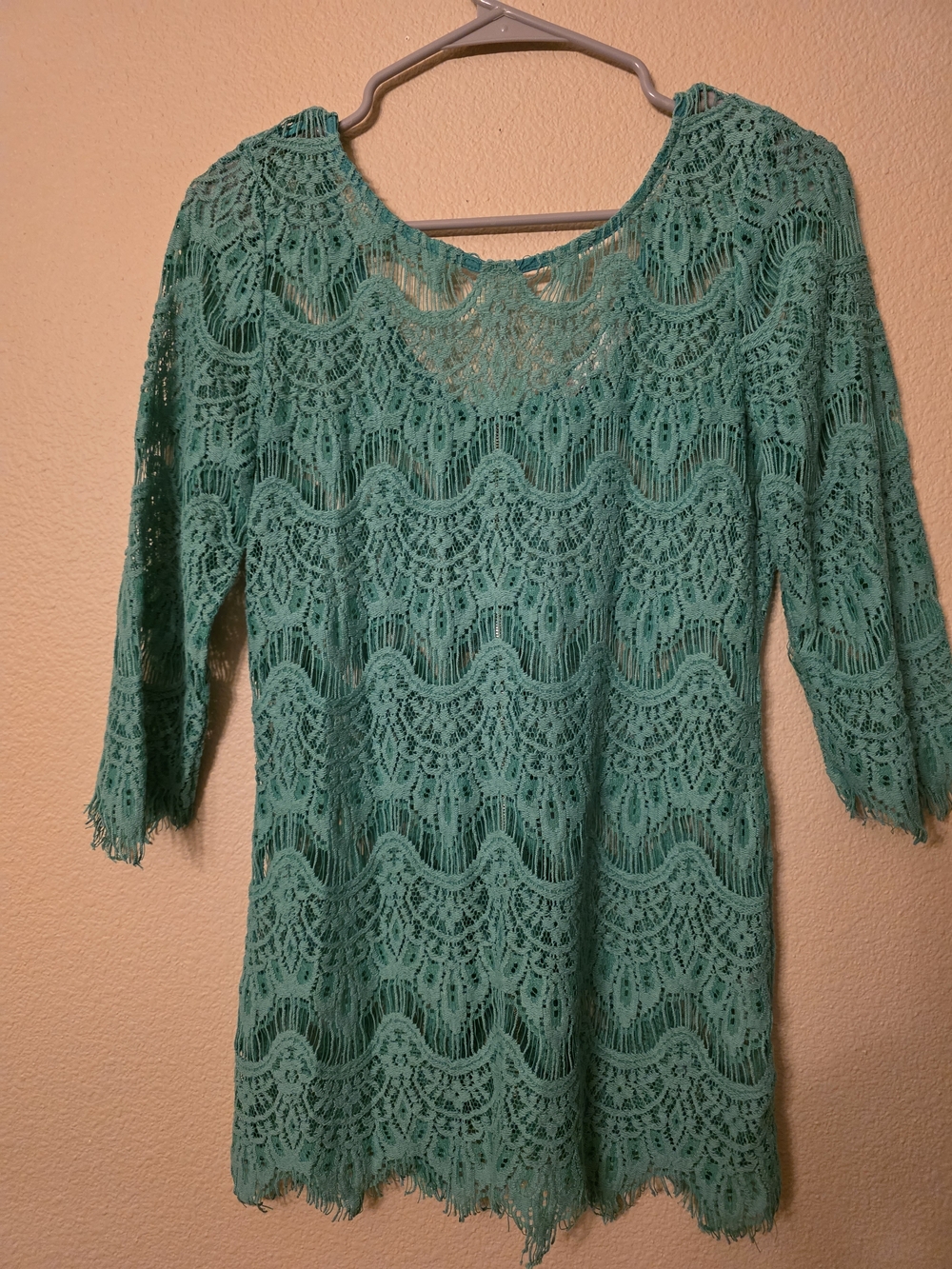ezra Teal Lace Scallop-Pattern Tunic